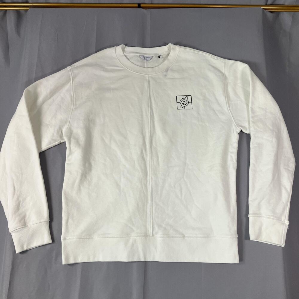 Peloton Sweatshirt Mens XL White Crewneck‎ Pullover Logo Made in USA Athletic